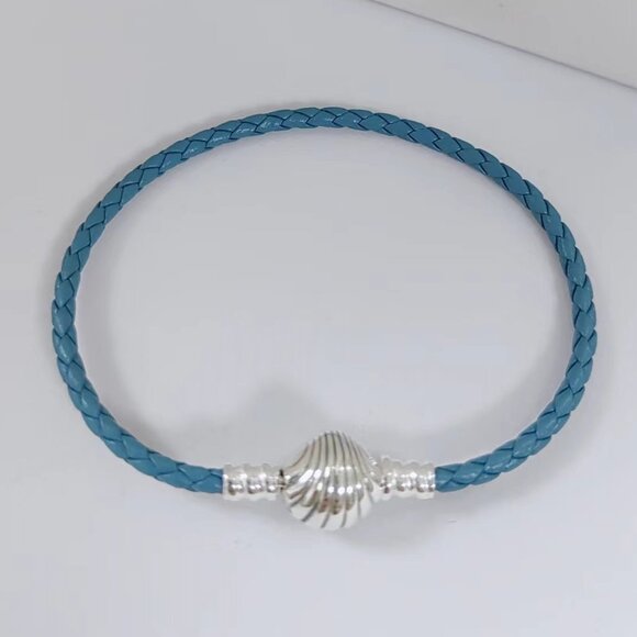 Pandora Moments Seashell Clasp Turquoise Braided Leather Bracelet - Picture 5 of 5